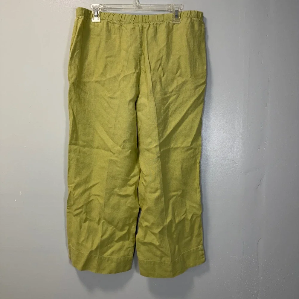J.Jill Womens Medium Green 100% Linen Elastic Waist Crop Wide Leg Pants - Picture 7 of 8
